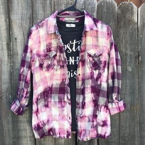 Upcycled distressed bleached flannel size XL